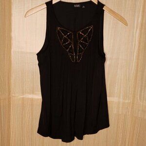 A.N.A New With Tags Petite Silky Sleeveless Black Top With Gold Beading. Large